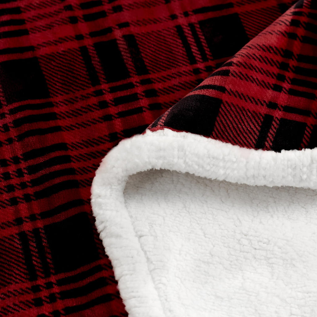 Sherpa Plaid Throw Blanket(60" X 70", Plaid Red), Fuzzy Fluffy Cozy Soft Blanket, Fleece Flannel Plush Twin Size