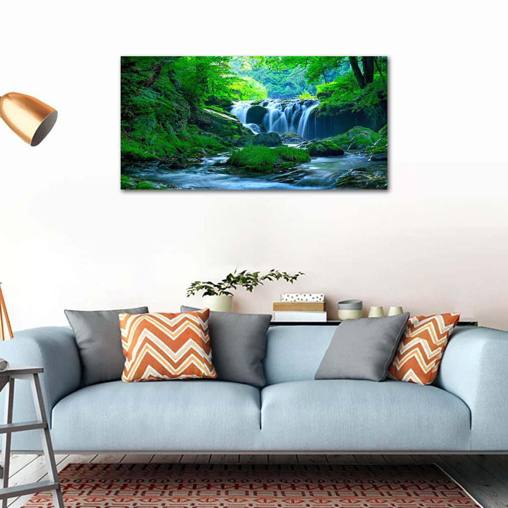 Green Forest Canvas Wall Art Waterfall Pictures Wall Decor Green Nature Landscape Canvas Painting Calming Nature