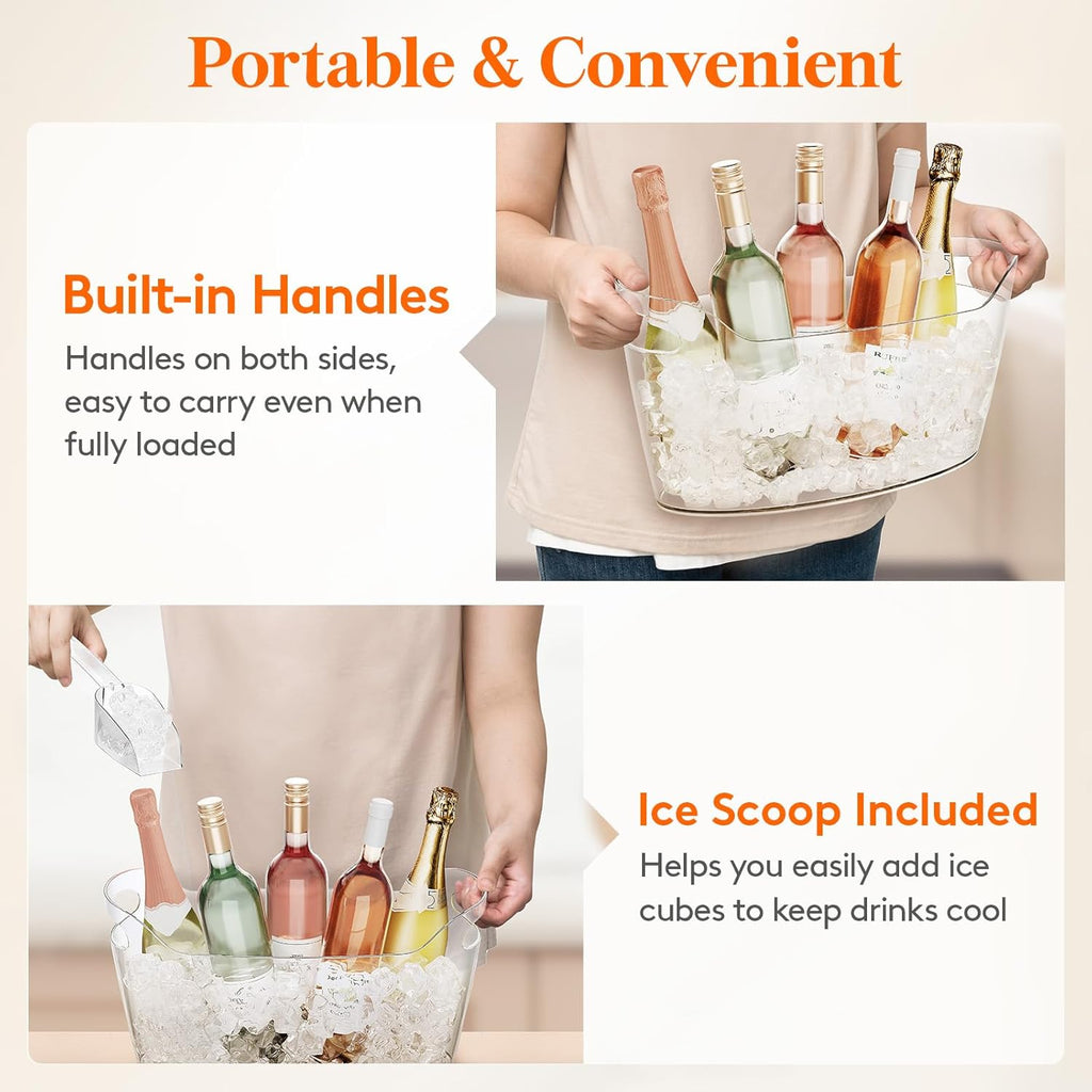 6.5L Plastic Ice Bucket for Parties with Handle & Scoop