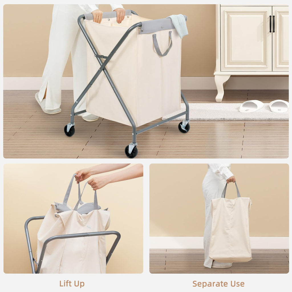 125L Collapsible Laundry Hamper with Wheels, Rolling Laundry Basket, Heavy Duty Cloth Sorter with Removable Bag
