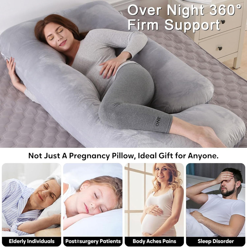 U-Shaped Full Body Pillow for Adults, Maternity Pillow with Washable Velvet Cover, Ergonomic Support for Back, Belly