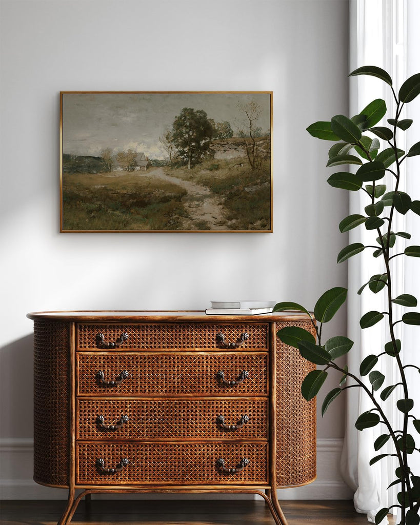 Golden Framed Vintage Canvas Wall Art Arkville Landscape Rustic Country Road Home Decor , Outskirts Classical