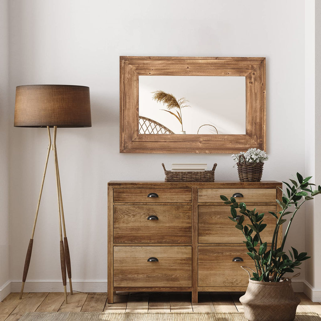 36 X 24 inch Wall Mount Wood Frame Bathroom Vanity Mirror Rustic Horizontal/Vertical Rectangle Mirror for Over Sink