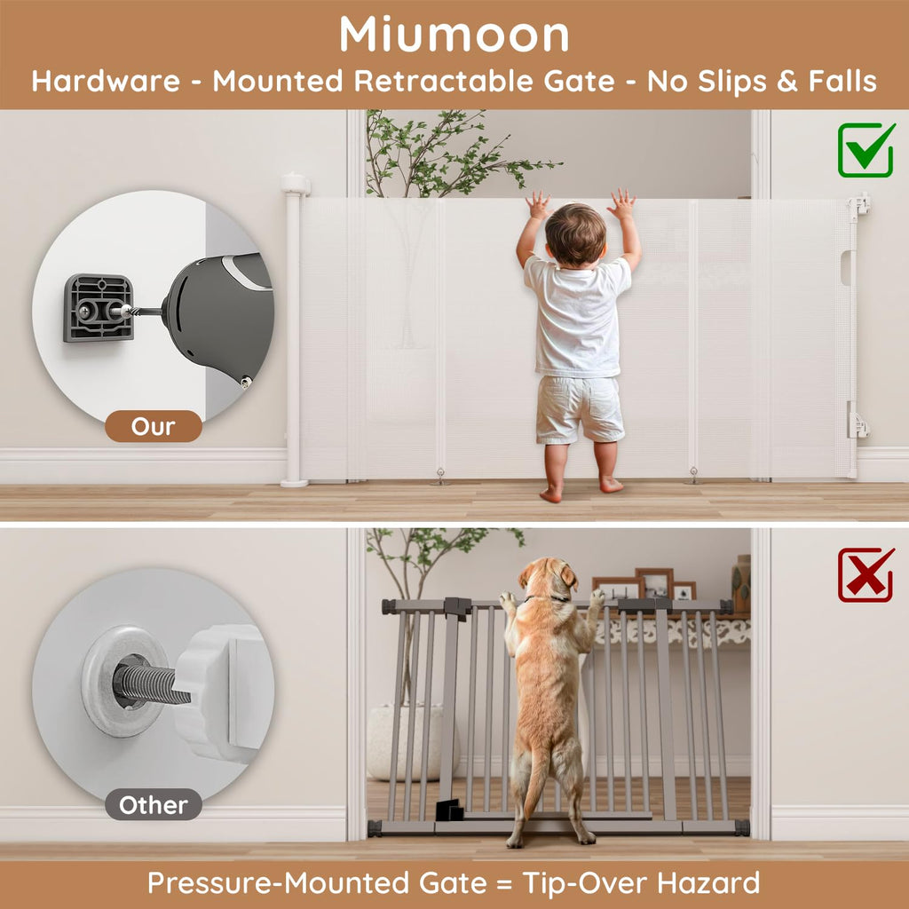 71 inch One-Hand Operation Retractable Baby Gates 34 inch Tall