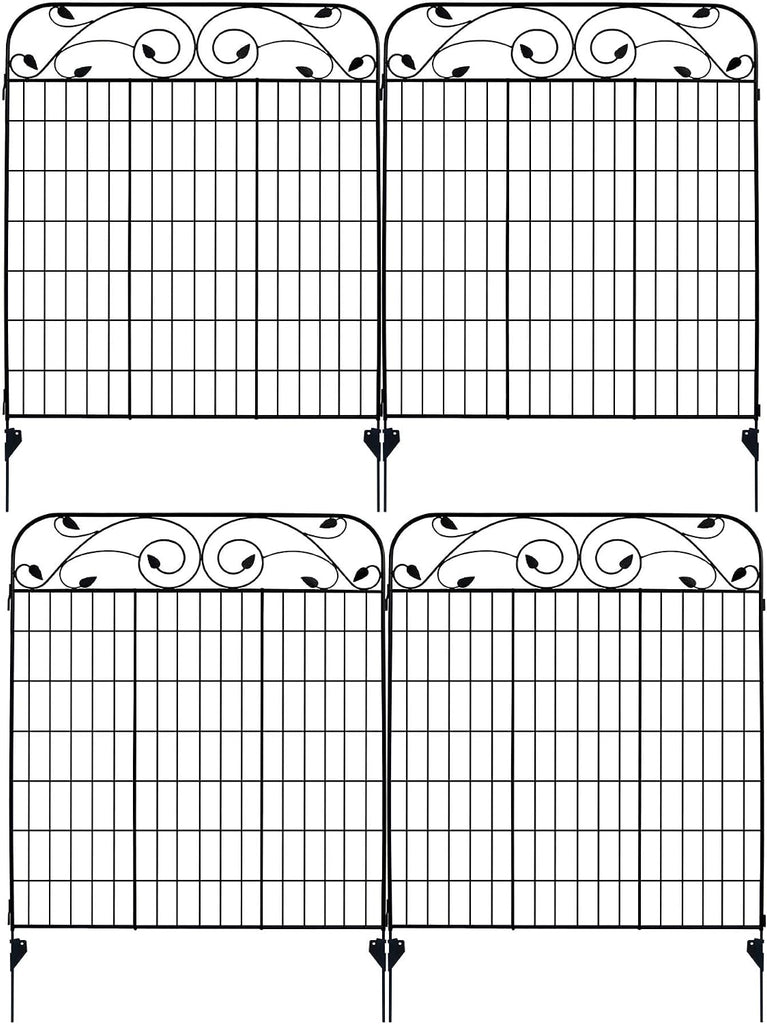 4 Pack 44" H 36" W (Linear Length 12 feet) Black Coated Heavy Duty Steel Decorative Garden Fence Panel with 8 Leaves