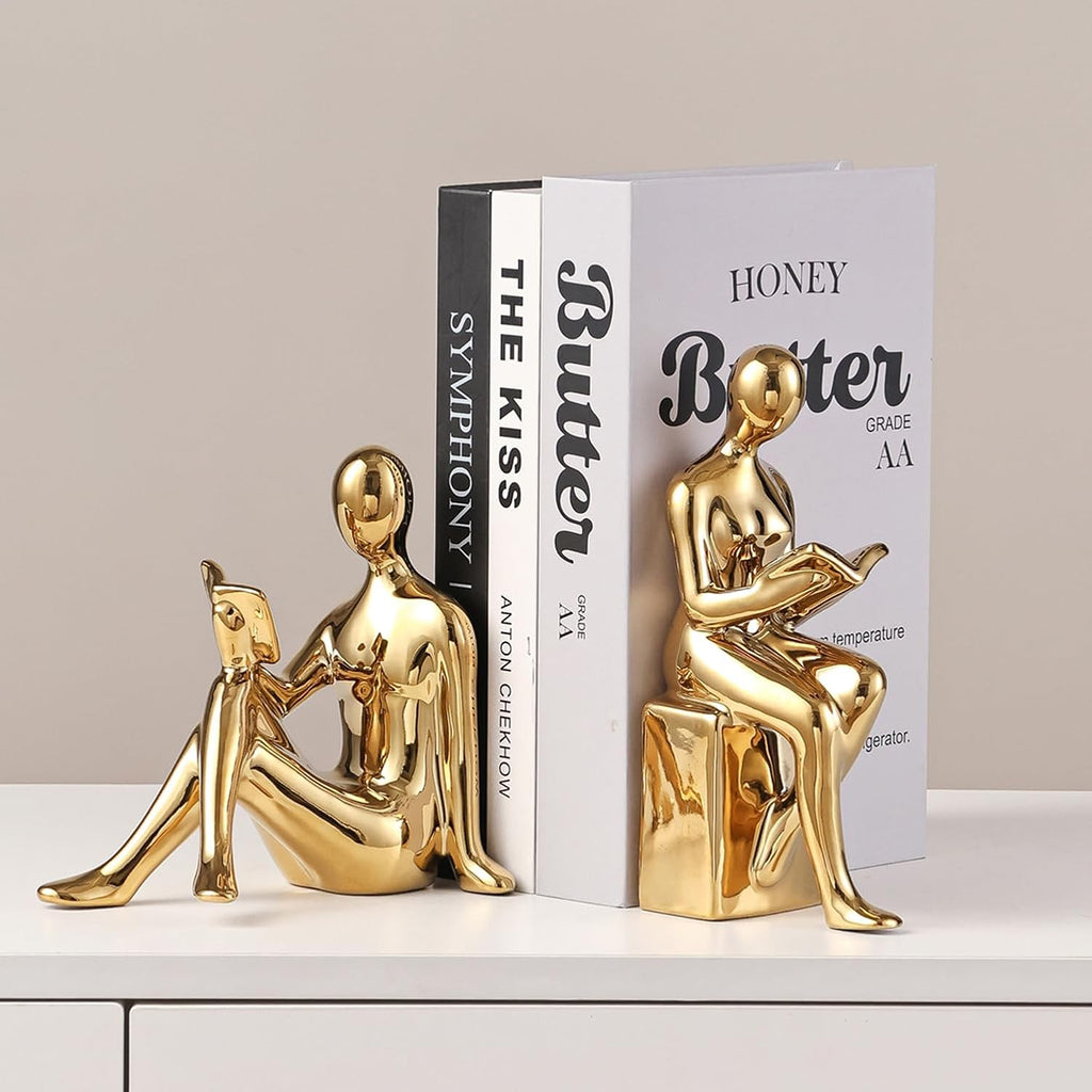 Decorative Bookends, Ceramic Book Ends for Shelves, Home Office Decor | Aesthetic Book Stopper Reading Book Holders