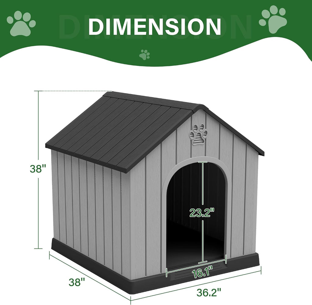 Large Dog House for Outdoor & Indoor, Waterproof Puppy Shelter with Air Vents & Elevated Floor, Easy Assemble Sturdy