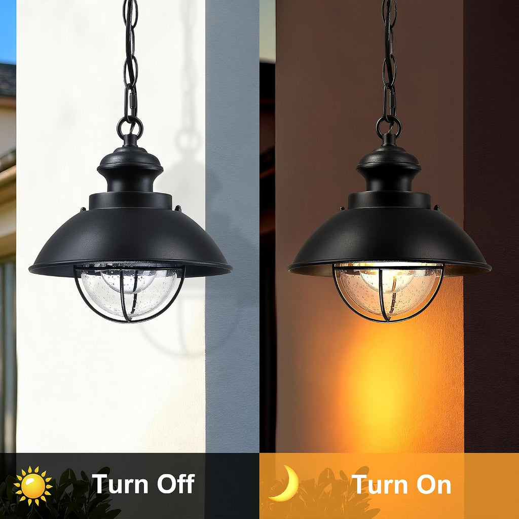 Outdoor Hanging Lights, Farmhouse Exterior Pendant Light Lantern with Adjustable Chain