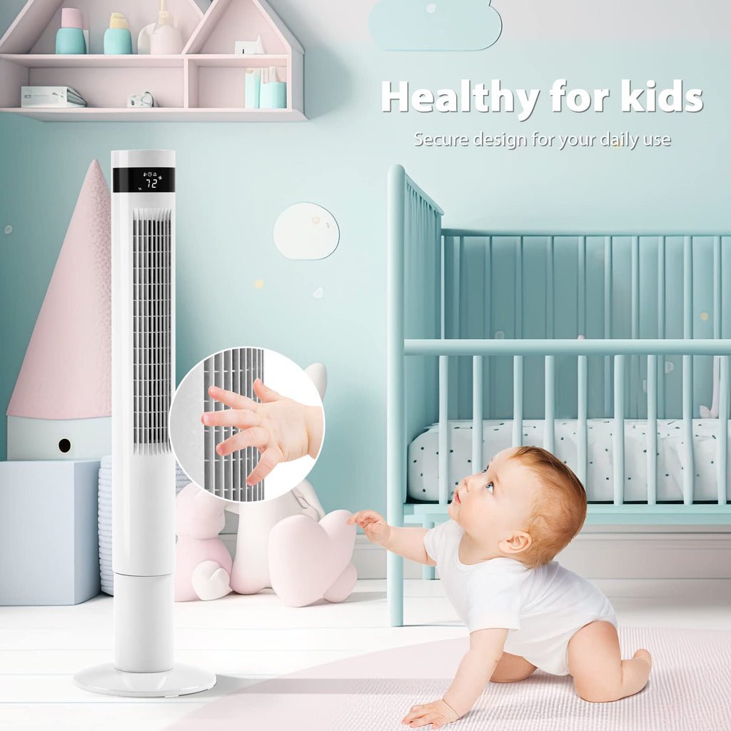 Tower Fan Portable Electric Oscillating Fan Quiet Cooling Remote Control Standing Bladeless Floor Fans 3 Speeds Wind