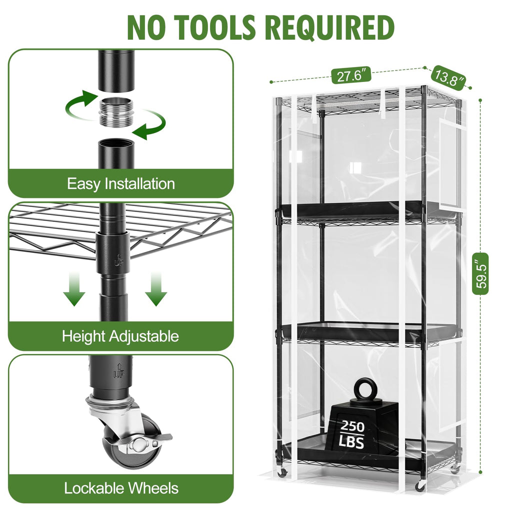 27x14x59IN 4-Tier Rolling Indoor Greenhouse Plant Stand