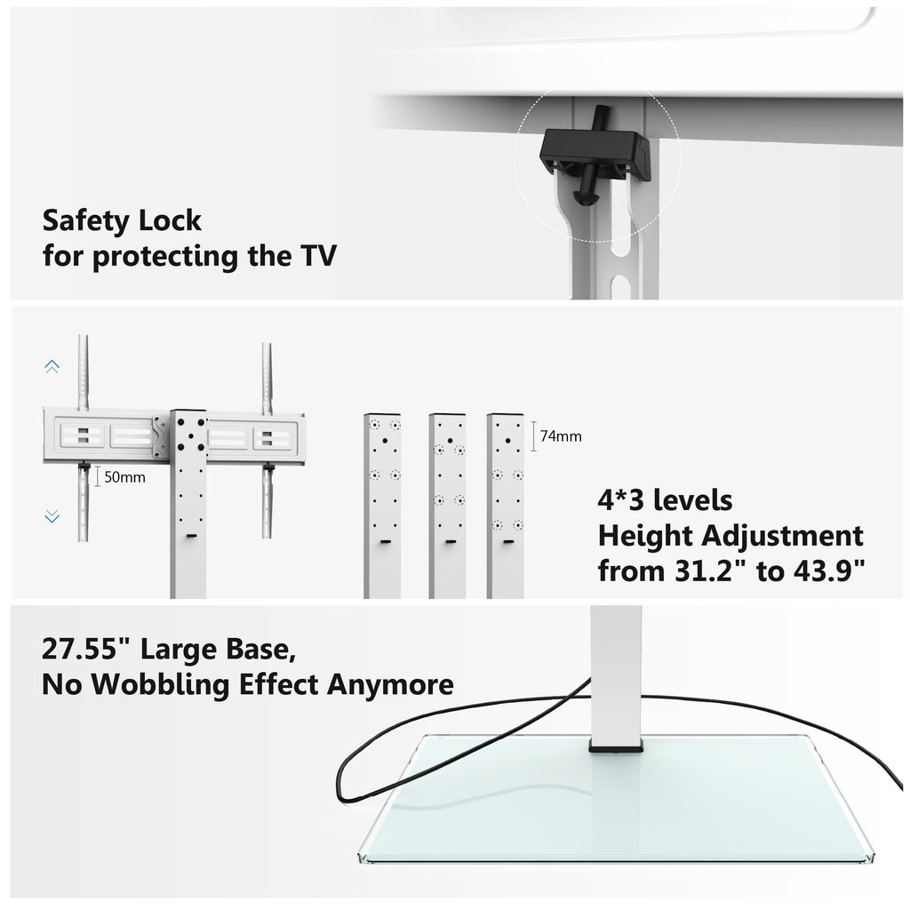 Universal TV Stand with Power Outlets for 50-85 Inch TVs, White