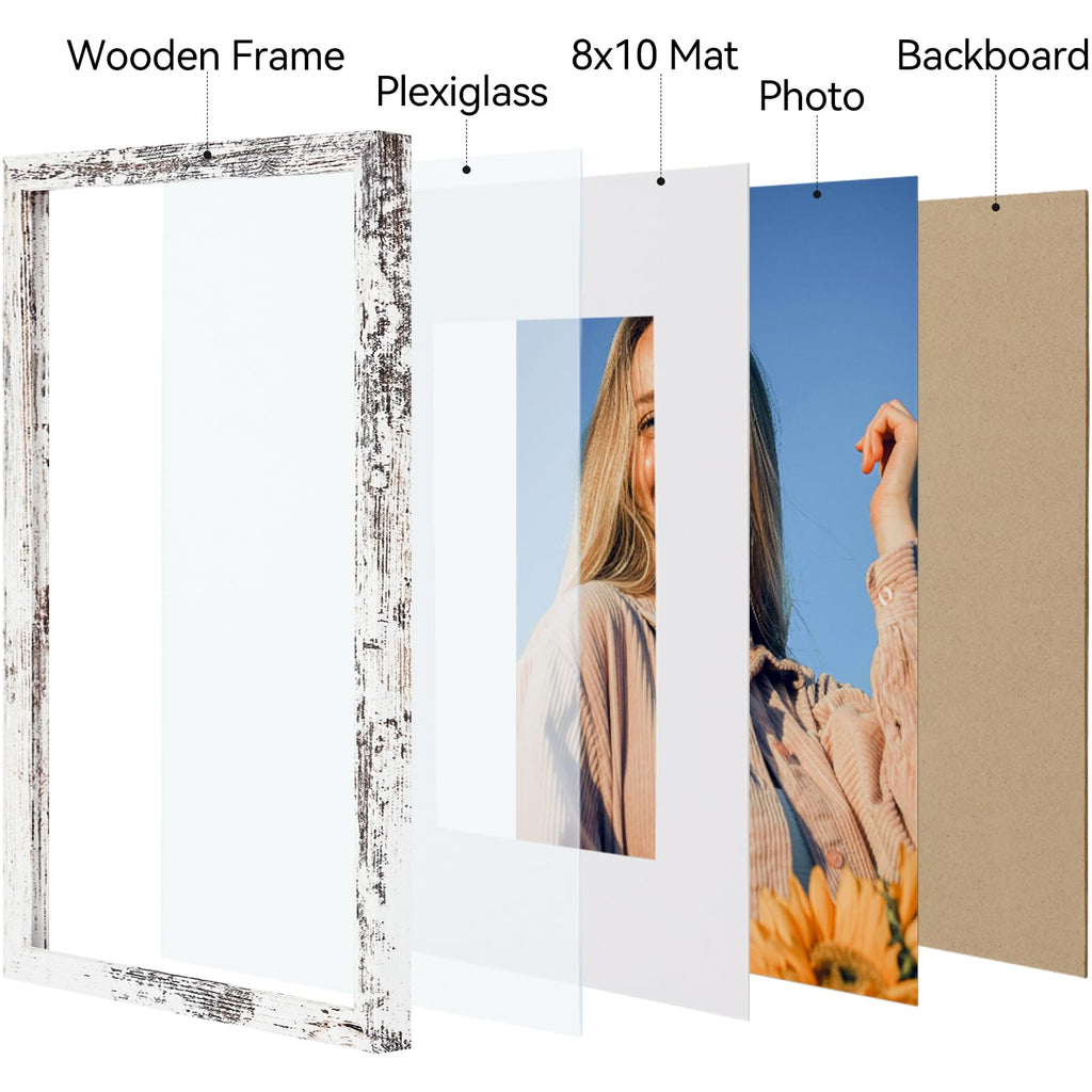 11x14 Picture Frames Set of 4, for Wall & Table, Distressed White