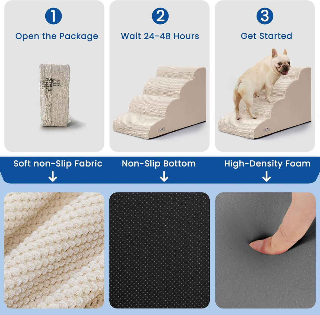 Dog Steps for Bed 17.7" H, 4-Step Pet Stairs Ramp for Small & Medium Dogs