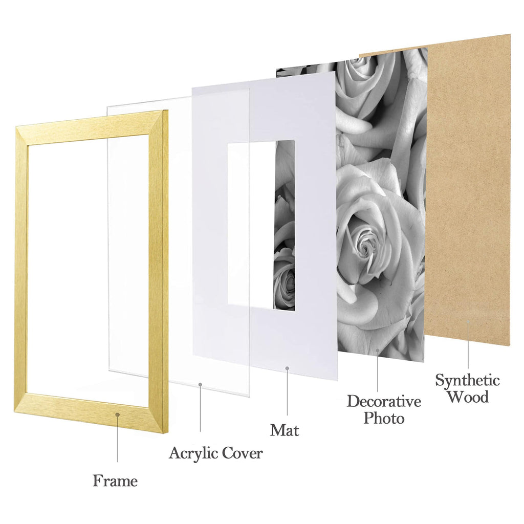 Picture Frames Set of 9, 11x14 in, Acrylic Cover, Gold
