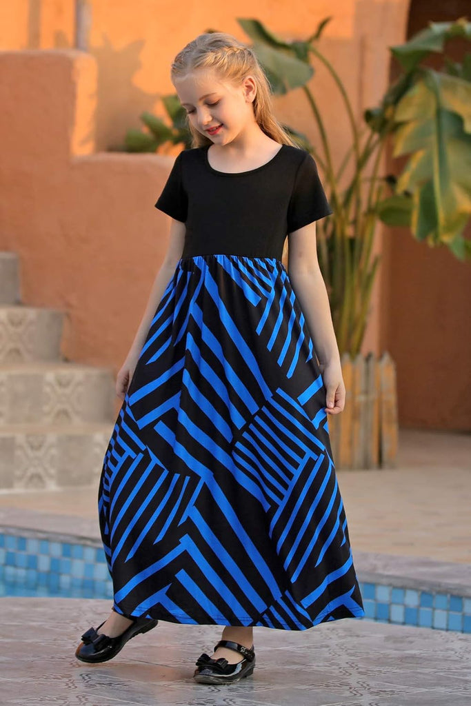 Girls Patchwork Floral Maxi Dress Pockets