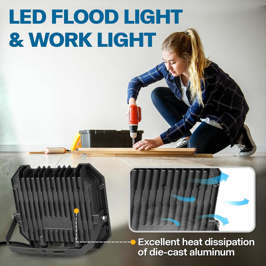 2 Pack 100W LED Flood Lights Outdoor, 3CCT Outside Work Light | 3000/4000/6000K Selectable, 100W 10000LM with 5.9FT