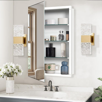 Bathroom Medicine Cabinet with 16x20 in Rectangular Beveled Frameless Mirror,Wall Mounted Mirror Cabinet Toilet