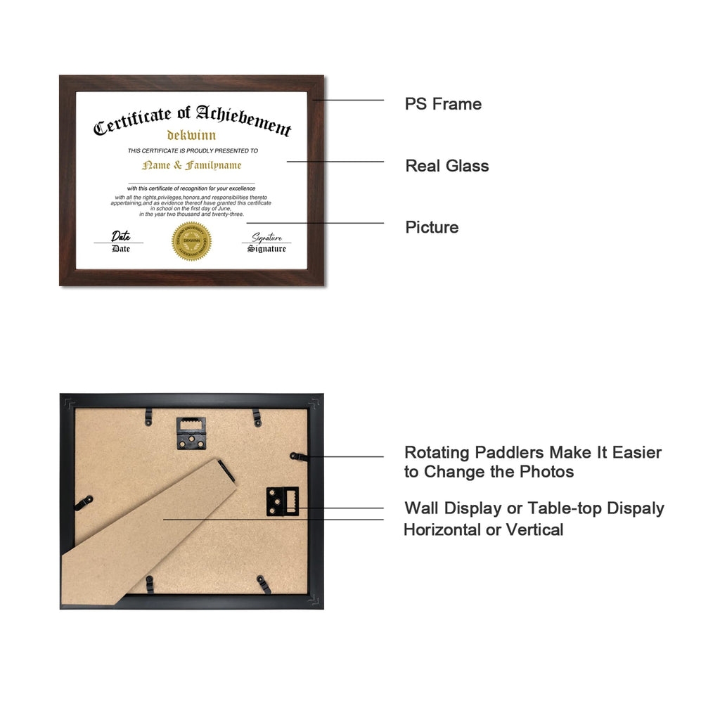 8.5x11 Diploma Frame Certificate Document Frame Set of 3 with High Definition Glass, Picture Frame for Wall and