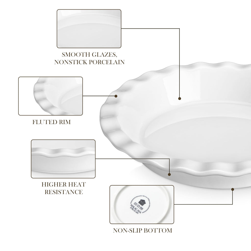 40 Oz Ceramic Pie Pan 9 Inch, Fluted Pie Dish for Quiche
