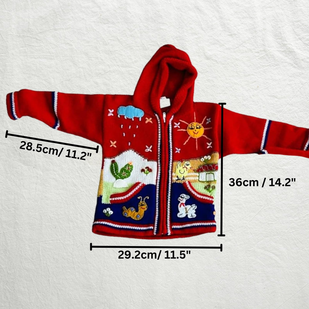 Peruvian Wool Knitted Sweater with Hoodie for Babies & Toddlers, Unisex, Chompas Peruanas, Fall Winter Sweater