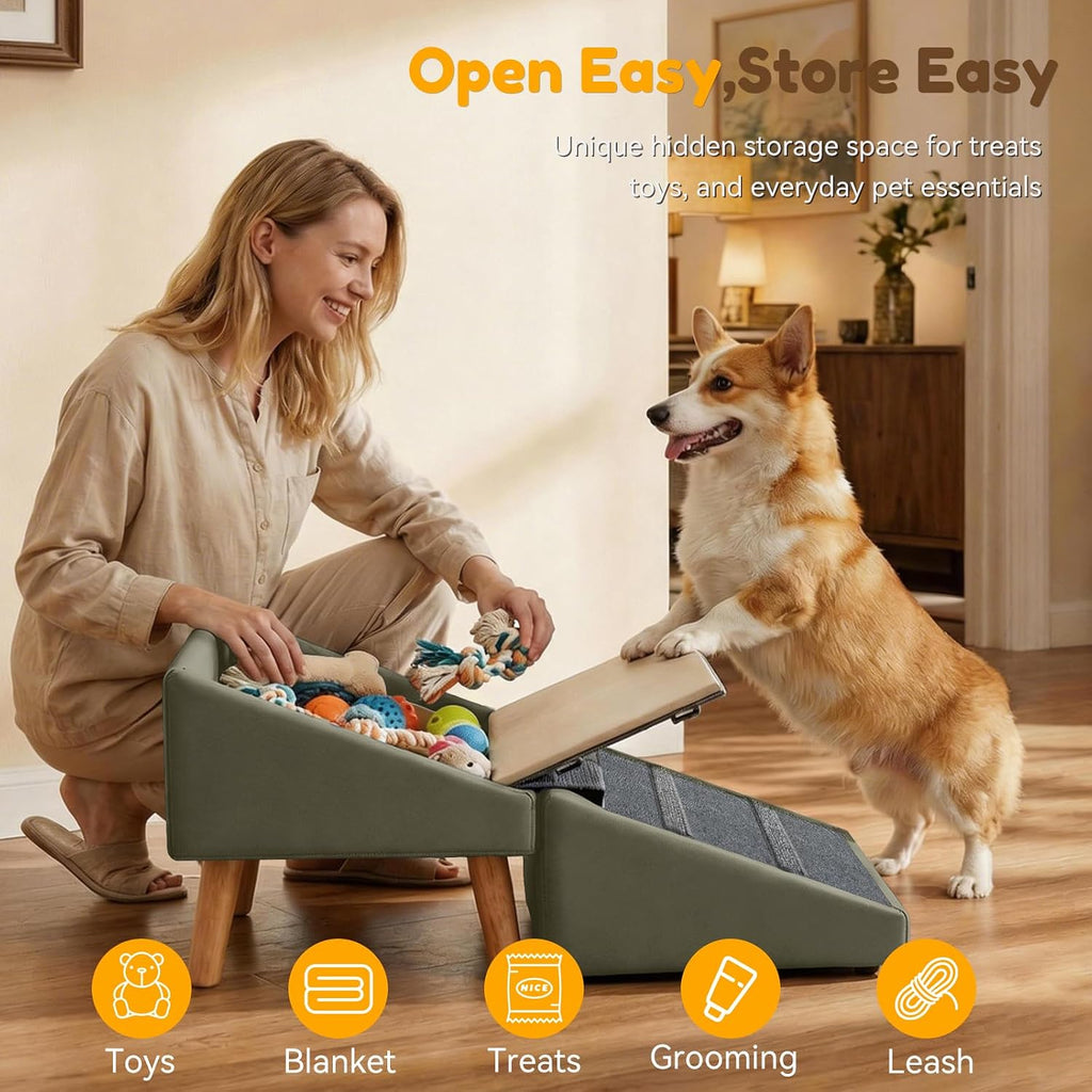 15.7" H Dog Ramp for Couch, 18.5" Extra Wide Pet Steps & Ottoman
