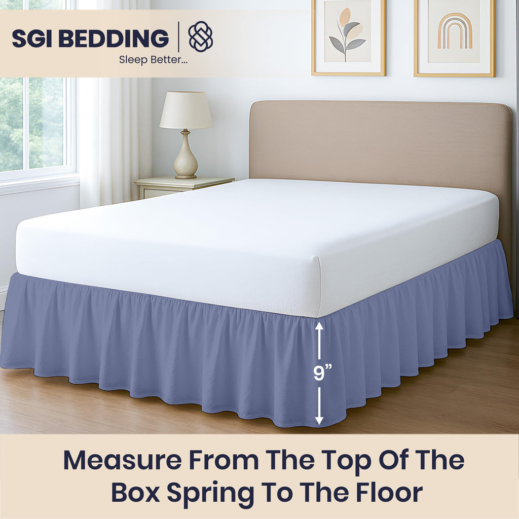 9 Inch Drop Ruffled Bed Skirt Full Size - Classic Gathered Styling, Platform Style Dust Ruffle with Secure Fit, Split