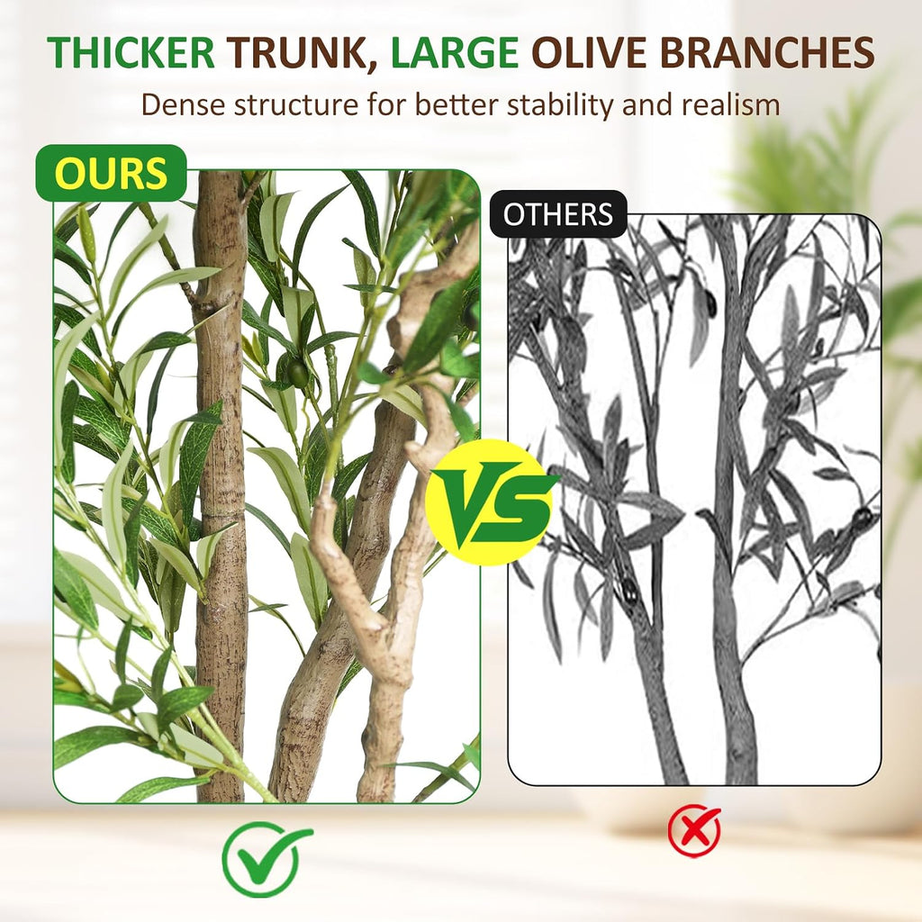 Olive Tree Artificial Indoor 8ft, Tall Faux Olive Tree with Large Olive Branches and Realistic Fruits, Fake Floor