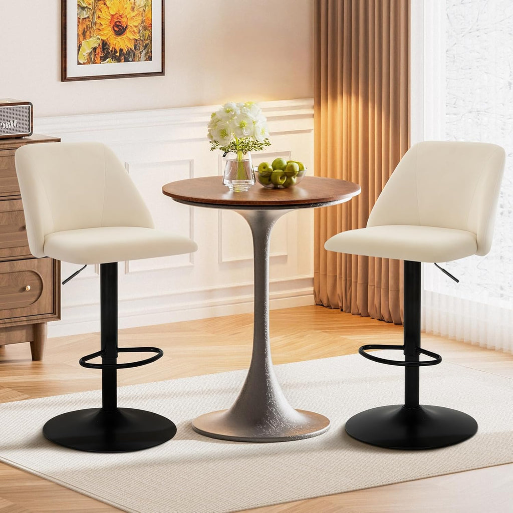 Bar Stools Set of 2, Modern Swivel Bar Chairs, Adjustable Upholstered Barstools Counter Height with Full Backrest