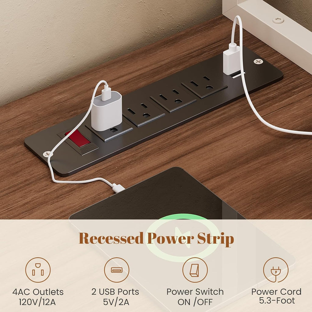 Reversible Farmhouse L-Shaped Desk with Hutch, 6 Drawers, File Drawer & Power Outlets