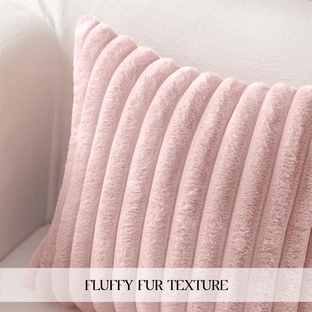 Faux Fur Pillow Covers 22x22 Set of 2, Pink