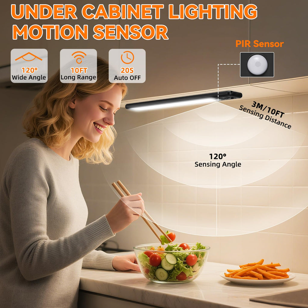 Under Cabinet Lighting Wireless, 10inch Motion Sensor Light, 3Pack-Black