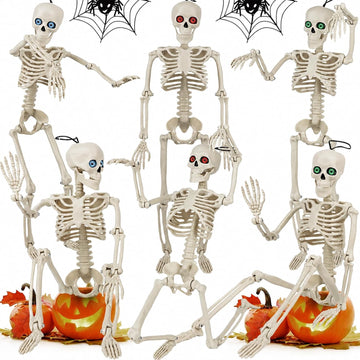 Halloween Skeleton Decor 16" with Eyes & Box (White) - Set of 6