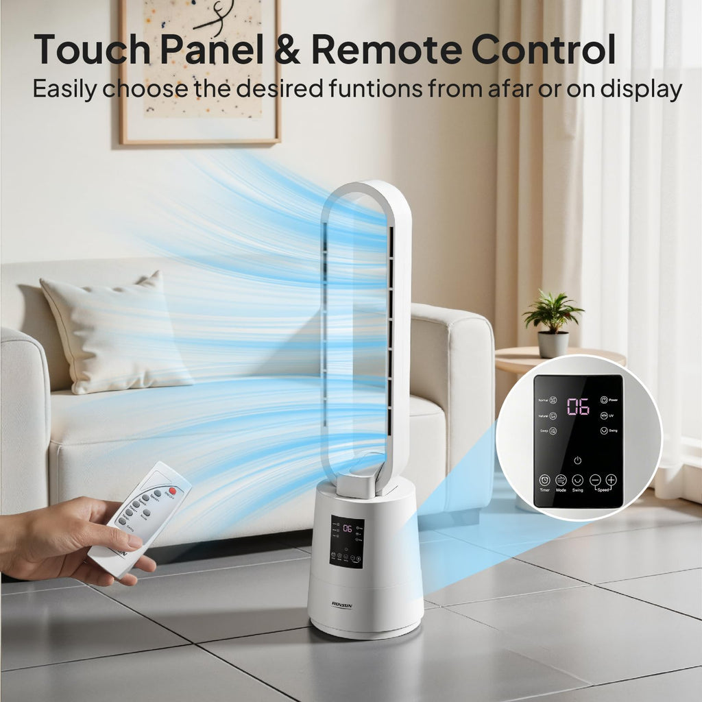 38inch Bladeless Tower Fan, Quiet Smart Bladeless Fan with BLDC Motor, 70°Oscillating Cooling Fan with 12 Speeds, 3