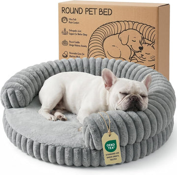 Luxury Donut Dog Bed, Fluffy Orthopedic Dog Couch Washable Round Pet Sofa