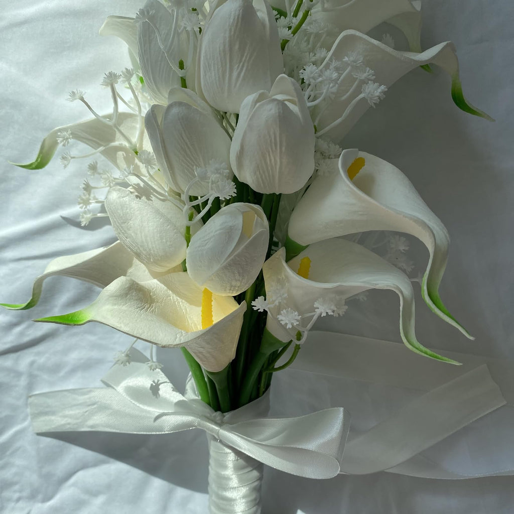 S for Bride Bridal Bouquets Artificial Tulips Calla Lily Babys Breath Flowers Bouquet for Wedding Gifts Home