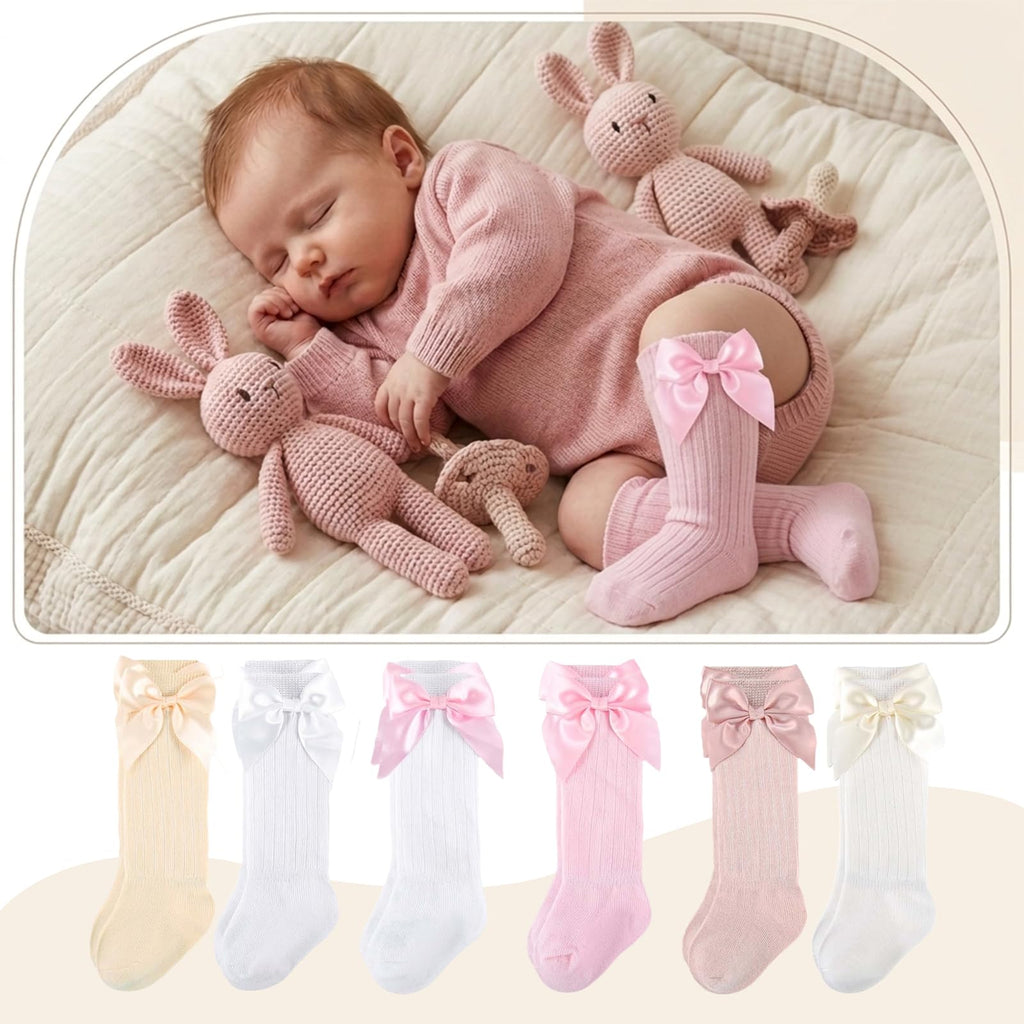 6 Pairs Preemie Knee High Socks with Bows Newborn