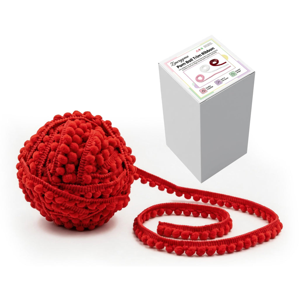 Pom Trim Ribbon, Red 1/2 Inch Pom Ball Fringe Lace Trim - 8.5 Yards