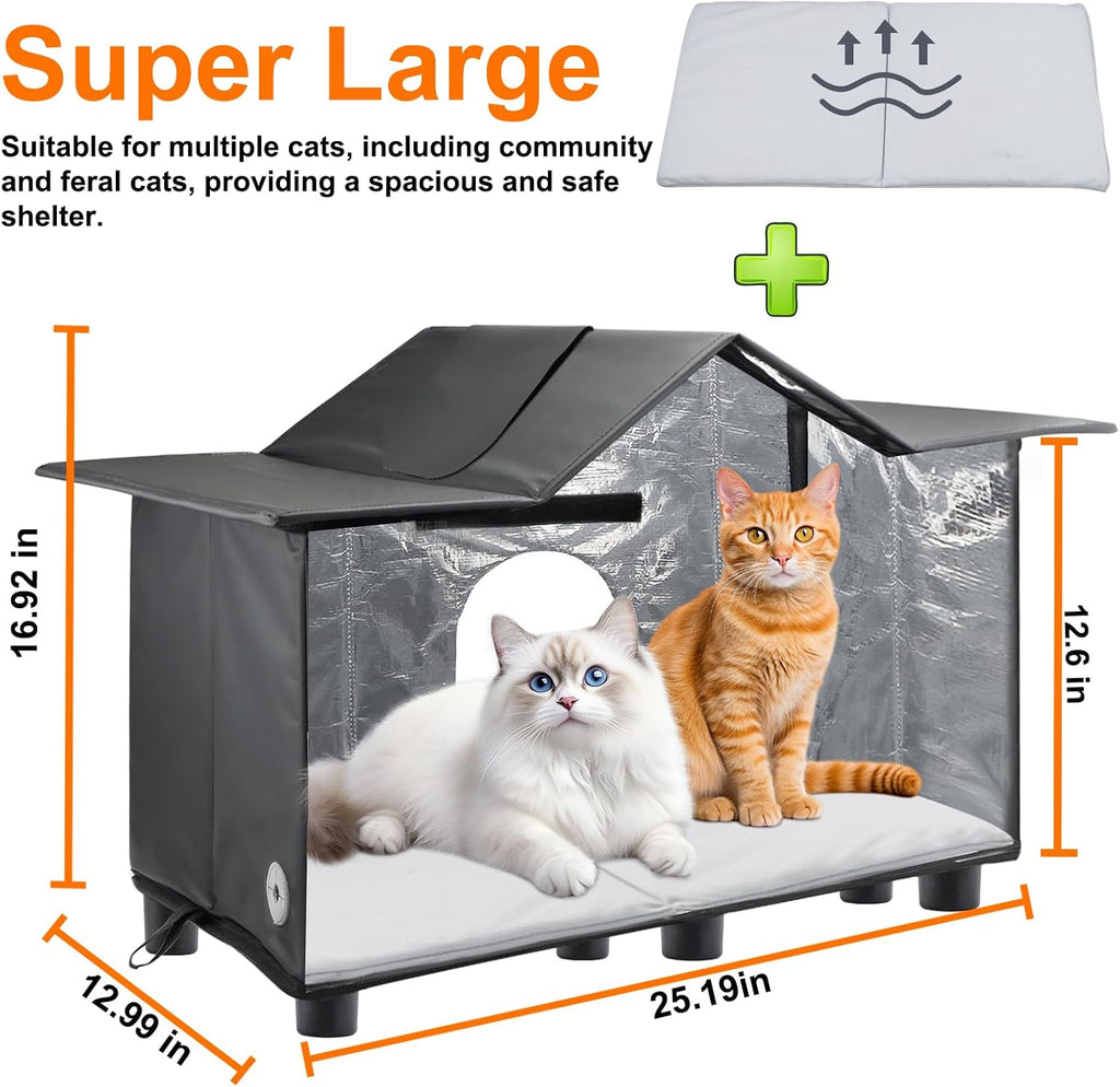 Outdoor Cat House - Weatherproof Large Cat Shelter for Outside with Roof Window- Insulated Elevated House