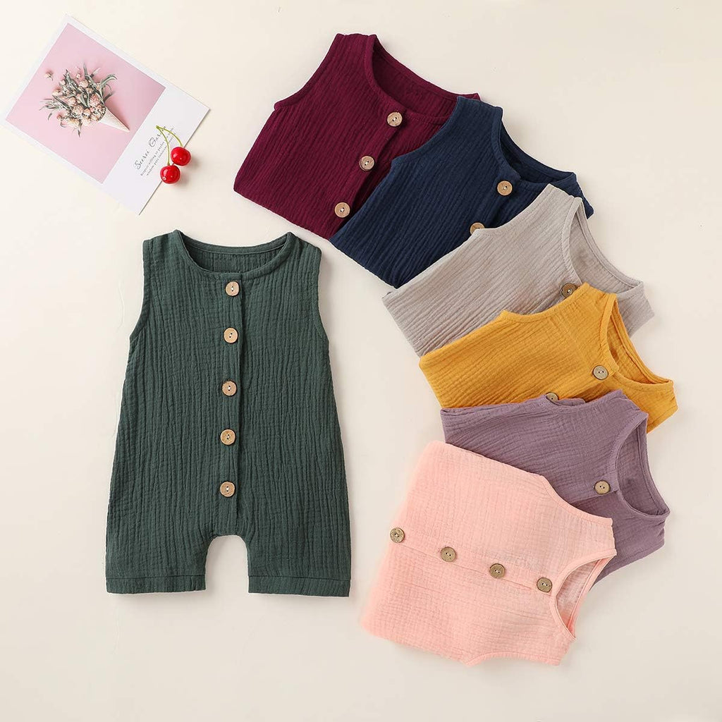 Infant Baby Boys Girls Cotton Linen Romper Summer Jumpsuit Sleeveless Overalls Clothing Set