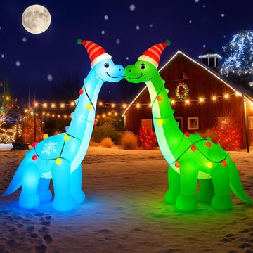 8ft Christmas Inflatable Dinosaur Yard Decor Dinosaur Kissing Arch