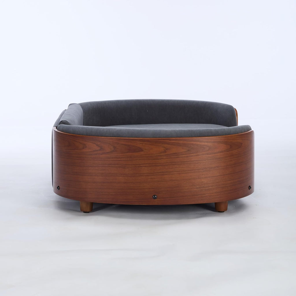 Scandinavian Style Elevated Dog Bed Pet Sofa with Solid Wood Legs and Bent Wood Back, Velvet Cushion, Large Size