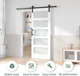 32x80 White Glass Barn Door with 5.5FT 66inch Sliding Doors Hardware Kit Included & Handle,PVC Surfa