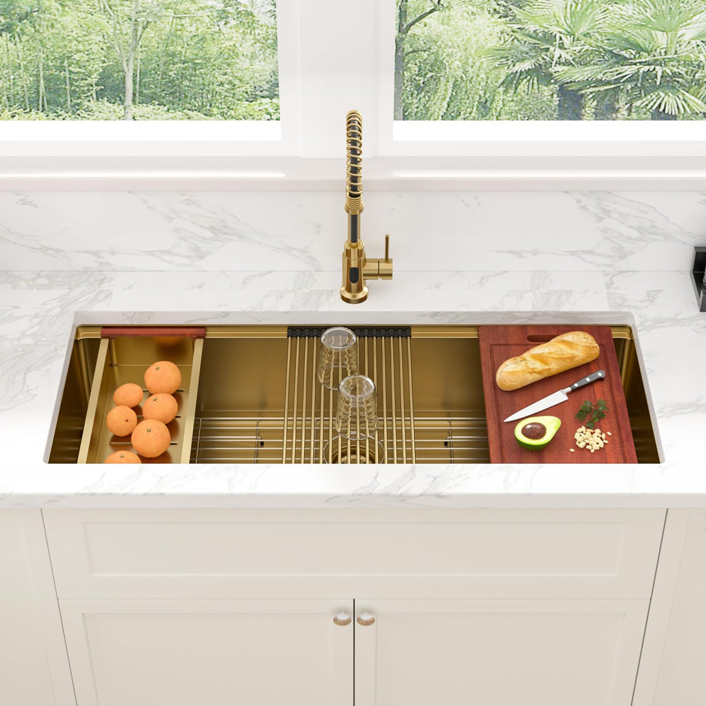 45 Gold Undermount Kitchen Sink 45x19 Inch Workstation Large Sinks