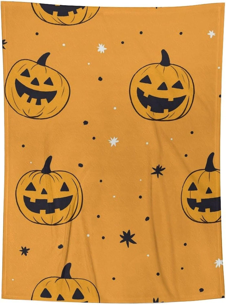 Mystical Dripping Candle Crescent Moon Halloween Fleece Throw Blanket, Warm Witchy Decor Throw Holiday Gathering