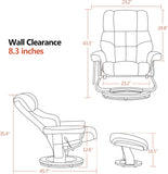 Modern Reclining Swivel Lounge Chair and Ottoman — Cognac Faux Leather