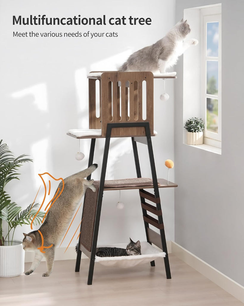 Modern Cat Tree, 58-Inch Cat Tower for Large Cats, Big Hammock