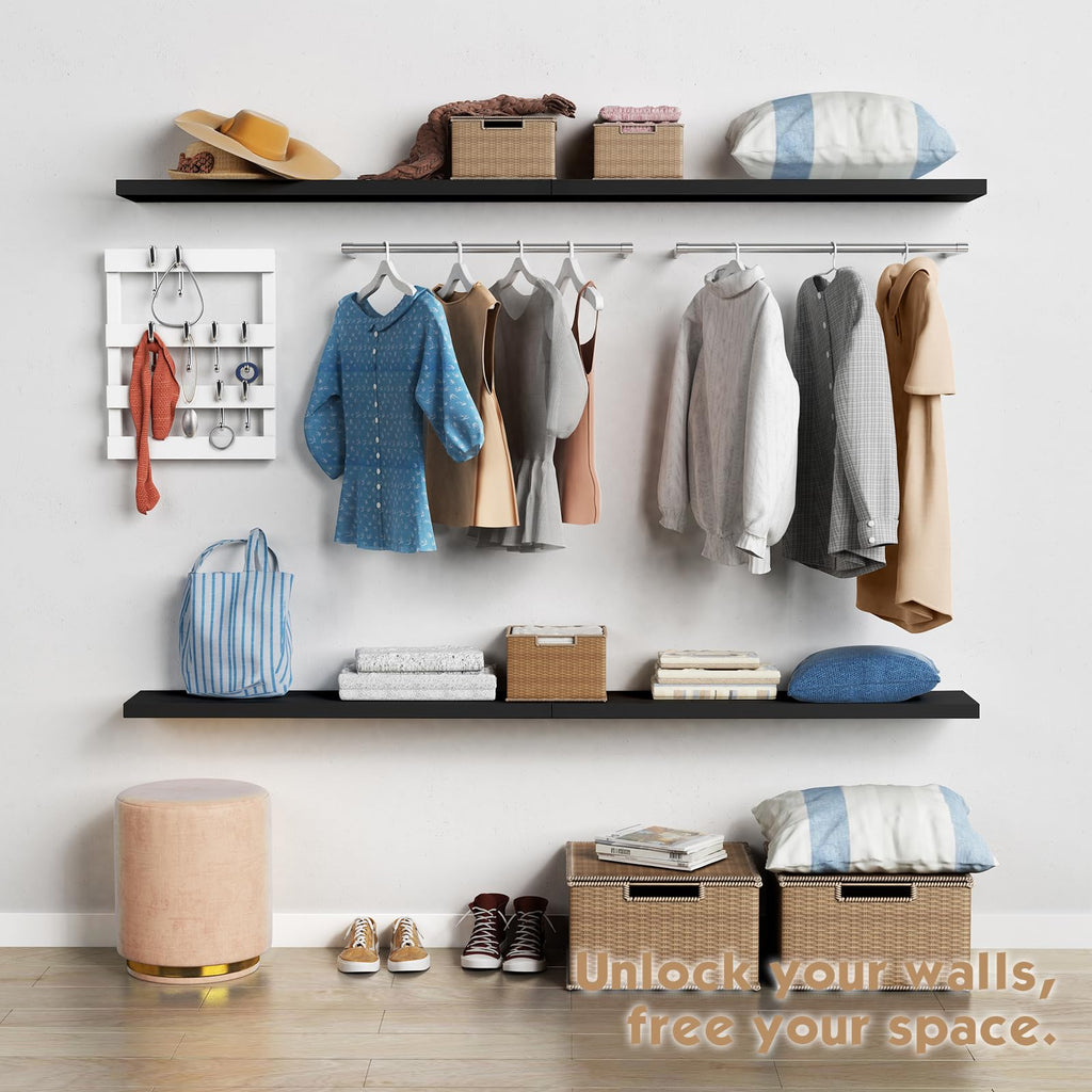 Large Floating Shelves for Wall 36 Inches Long 8 Inch Deep, Black Wall Shelves Bedroom, Heavy Duty Wooden Floating