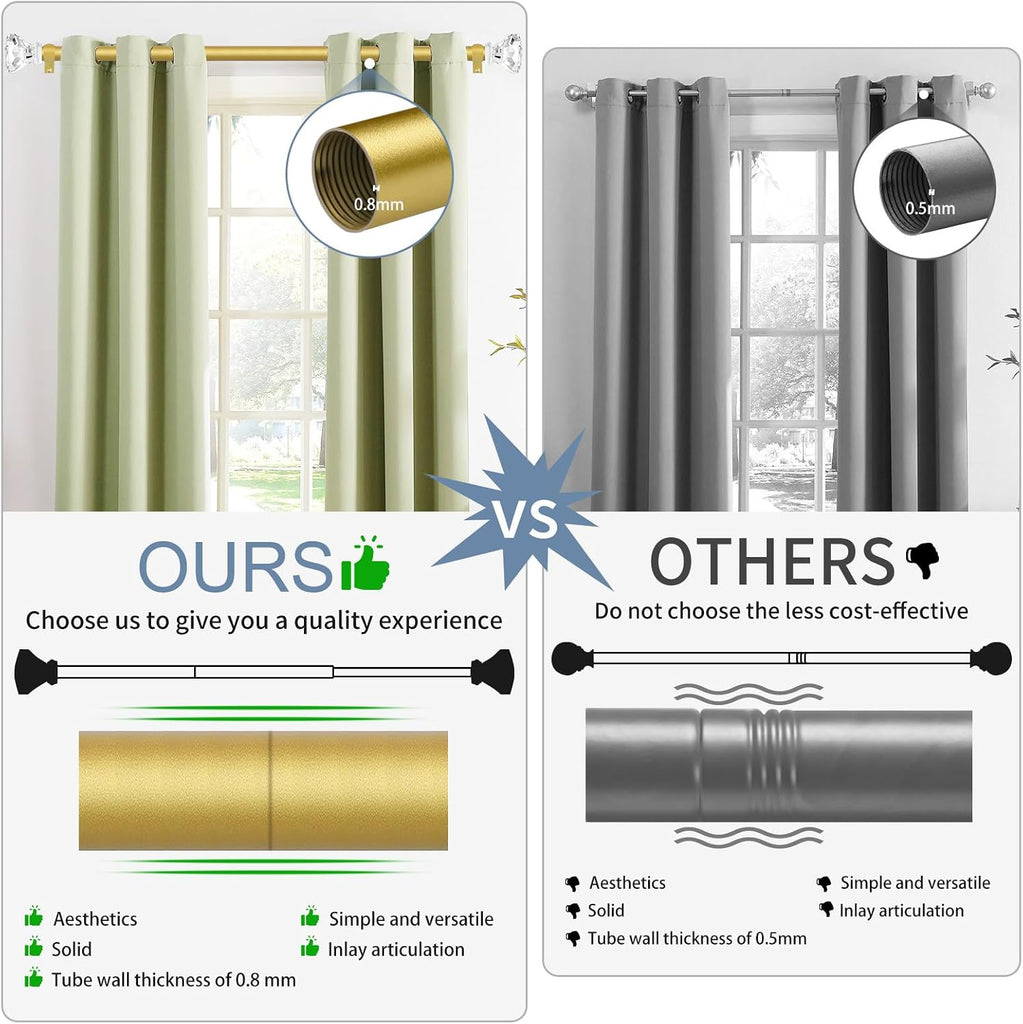 Gold Decorative Crystal Curtain Rods :Heavy Duty Adjustable Window Curtains Rods for Living Room Bedroom