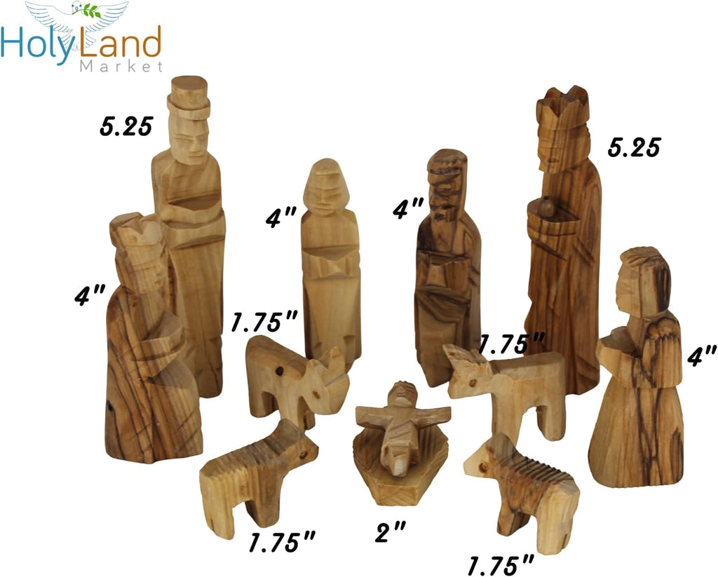 Land Market Olive Wood Children's Nativity Scene - 12-Piece Indoor Wooden Nativity Set, Handmade in Bethlehem