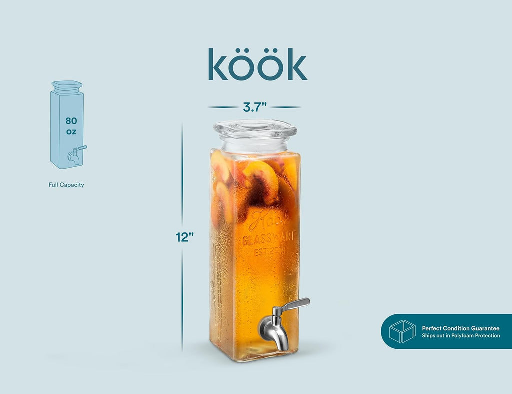 Drink Dispenser, 80 oz, Water Dispenser Countertop, Glass Drink Dispenser, Beverage dispenser, with Leak-Proof